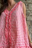Nonni Gingham Ruffle Front Tank Sherbet Coral